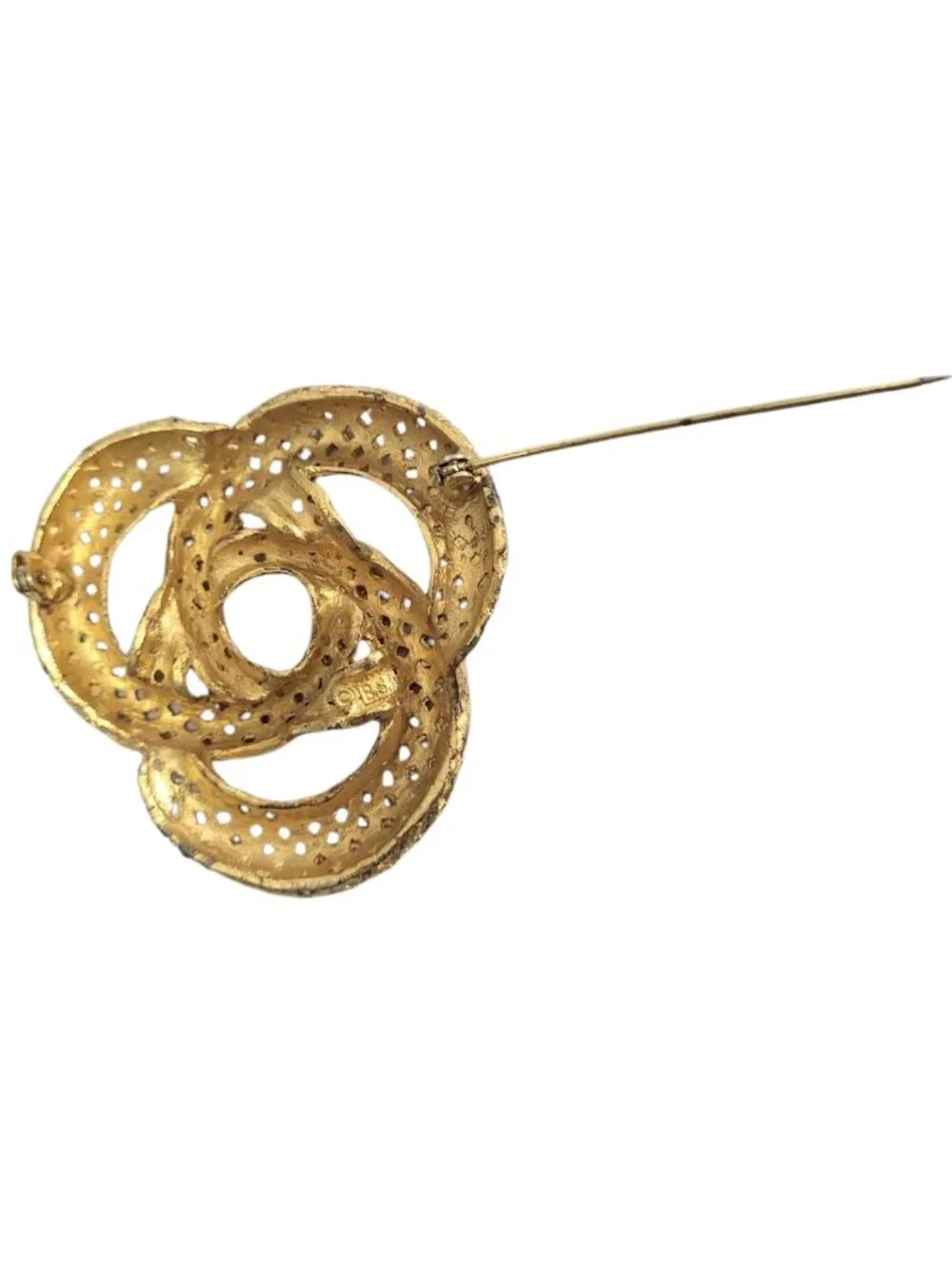 BSK Vintage Signed Gold Tone Braided Knot Brooch Pin
